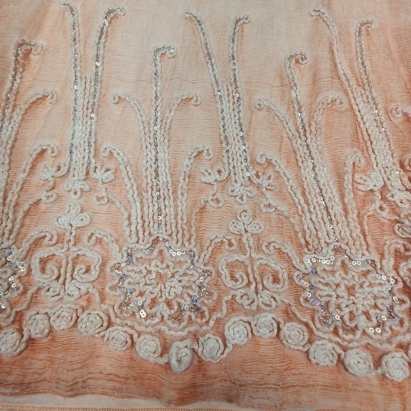 Soft Surroundings Silk Embroidered Sequin Peach Top Size Medium - Picture 5 of 8